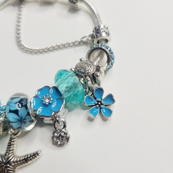 NWT Pandora Style Charm Bracelet Blue And Silver Ocean Drive Snap Close 6.5 Inch - Picture 2 of 6
